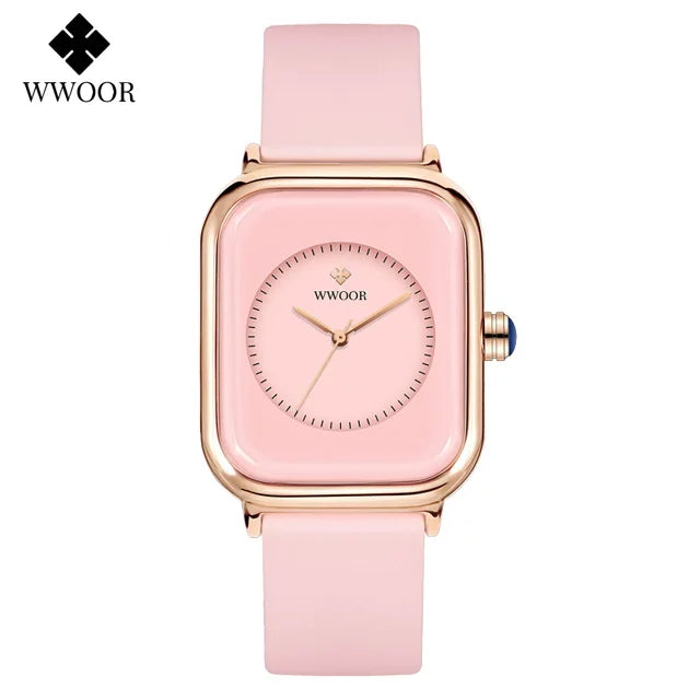 WWOOR Luxury Brand Watches For Women Fashion Square Purple Ladies Quartz Wristwatch Waterproof Silicone Band Relogio Feminino - LKBA