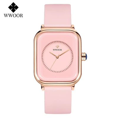 WWOOR Luxury Brand Watches For Women Fashion Square Purple Ladies Quartz Wristwatch Waterproof Silicone Band Relogio Feminino - LKBA