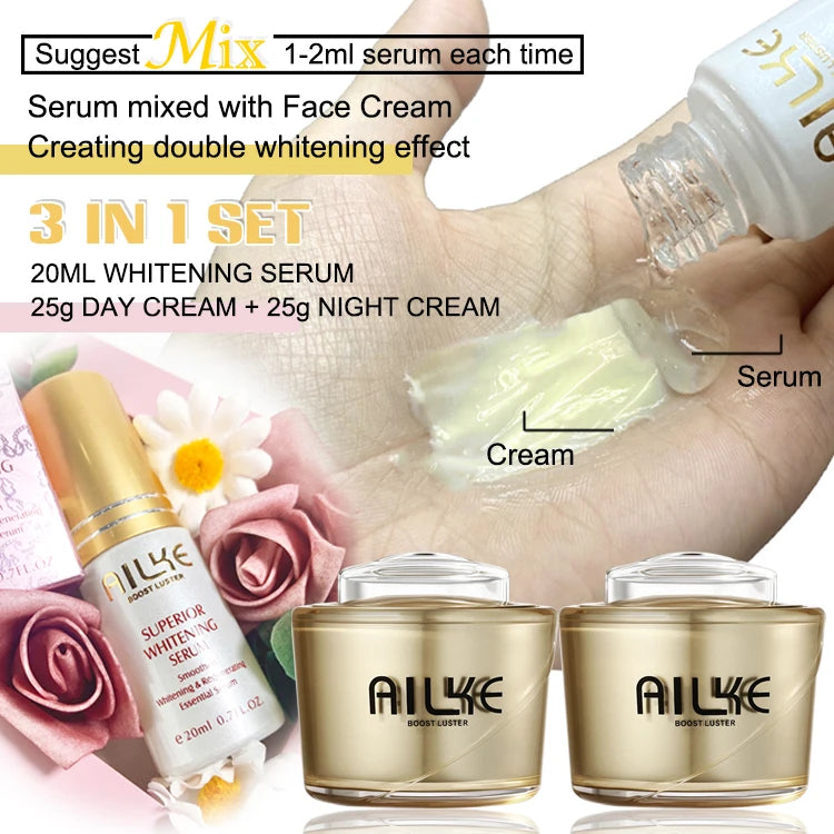AILKE Lightening Facial Skin Care Cream With Glutathione, Reduce Dark Spots, Improve Dull Skin, Moisturizing Face Clean Set