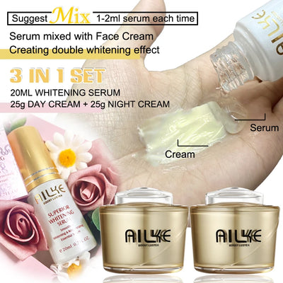 AILKE Lightening Facial Skin Care Cream With Glutathione, Reduce Dark Spots, Improve Dull Skin, Moisturizing Face Clean Set