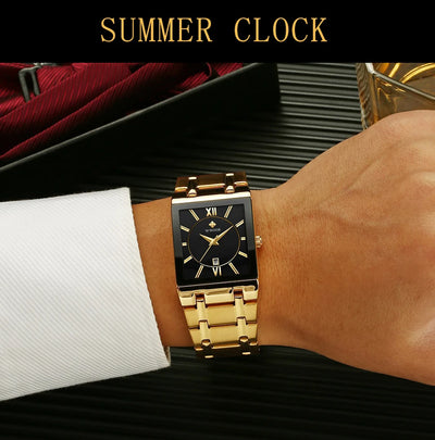 WWOOR Brand Luxury Gold Bracelet Men's Watches Fashion Square Quartz Wrist Watch For Men Stainless Steel Waterproof Reloj Hombre - LKBA