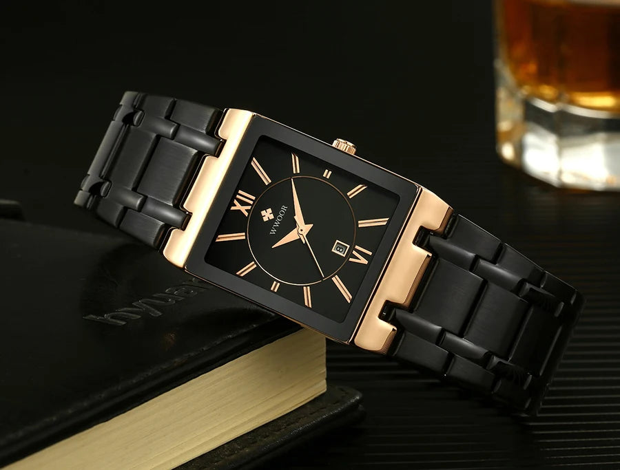 WWOOR Brand Luxury Gold Bracelet Men's Watches Fashion Square Quartz Wrist Watch For Men Stainless Steel Waterproof Reloj Hombre - LKBA
