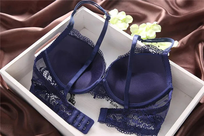 European Style Sexy Bra Set Women Cotton Underwear Sexy Lace Panties Female Push Up Brassiere Fashion Solid Color Lingerie Set - LKBA