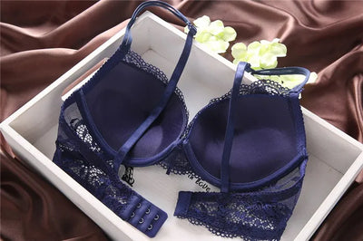European Style Sexy Bra Set Women Cotton Underwear Sexy Lace Panties Female Push Up Brassiere Fashion Solid Color Lingerie Set - LKBA