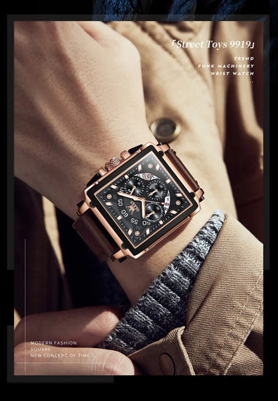 OLEVS Top Brand Male Watches Square Quartz Watch Watch For Men Waterproof Leather Strap Sport Clock Male Relogio Masculino - LKBA