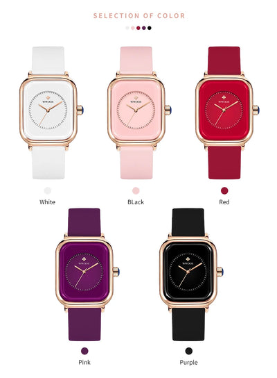 WWOOR Luxury Brand Watches For Women Fashion Square Purple Ladies Quartz Wristwatch Waterproof Silicone Band Relogio Feminino - LKBA