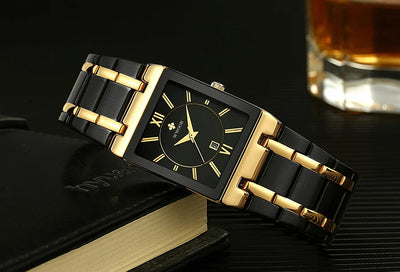Fashion Stainless Steel Watches Men 2024 WWOOR Square Waterproof Quartz Watch Men Top Brand Luxury Gold Black Wristwatch For Man - LKBA