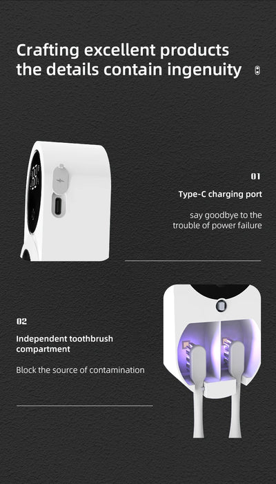 Mini Portable Rechargeable Travel Toothbrush Sterilizer Induction Switch with Charge Display UV Toothbrush Sterilizer Case - LKBA