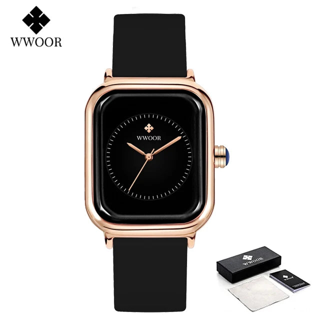 WWOOR Luxury Brand Watches For Women Fashion Square Purple Ladies Quartz Wristwatch Waterproof Silicone Band Relogio Feminino - LKBA