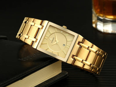 WWOOR Brand Luxury Gold Bracelet Men's Watches Fashion Square Quartz Wrist Watch For Men Stainless Steel Waterproof Reloj Hombre - LKBA