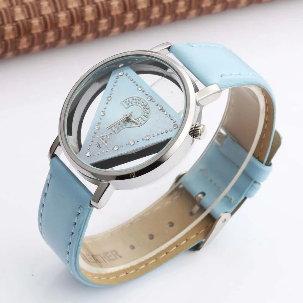 Womage Women Watches Ladies Watches Fashion Triangle Watches Women Transparent  Watches Quartz Wristwatches Leather reloj mujer - LKBA
