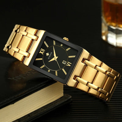 Fashion Stainless Steel Watches Men 2024 WWOOR Square Waterproof Quartz Watch Men Top Brand Luxury Gold Black Wristwatch For Man - LKBA