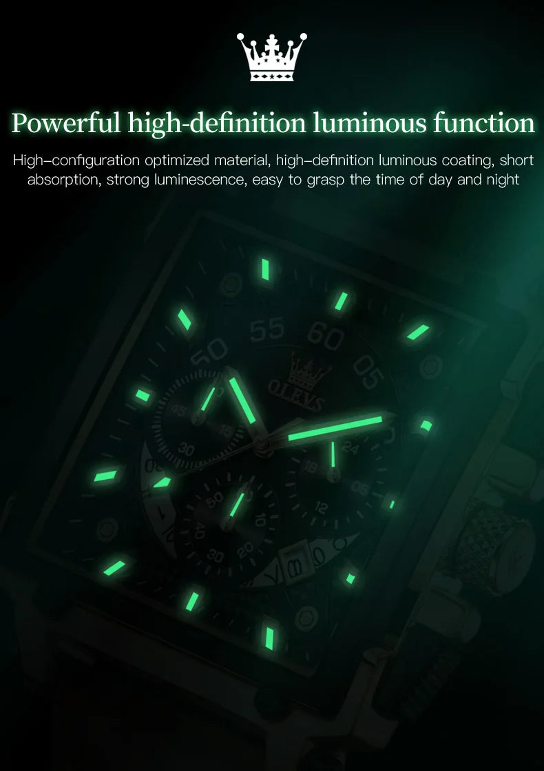 OLEVS Top Brand Male Watches Square Quartz Watch Watch For Men Waterproof Leather Strap Sport Clock Male Relogio Masculino - LKBA