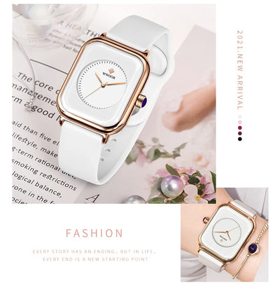 WWOOR Luxury Brand Watches For Women Fashion Square Purple Ladies Quartz Wristwatch Waterproof Silicone Band Relogio Feminino - LKBA