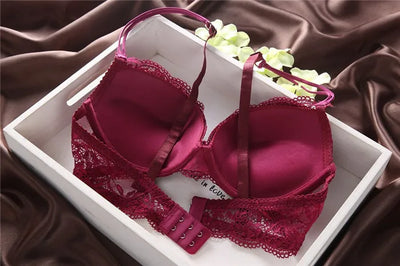 European Style Sexy Bra Set Women Cotton Underwear Sexy Lace Panties Female Push Up Brassiere Fashion Solid Color Lingerie Set - LKBA
