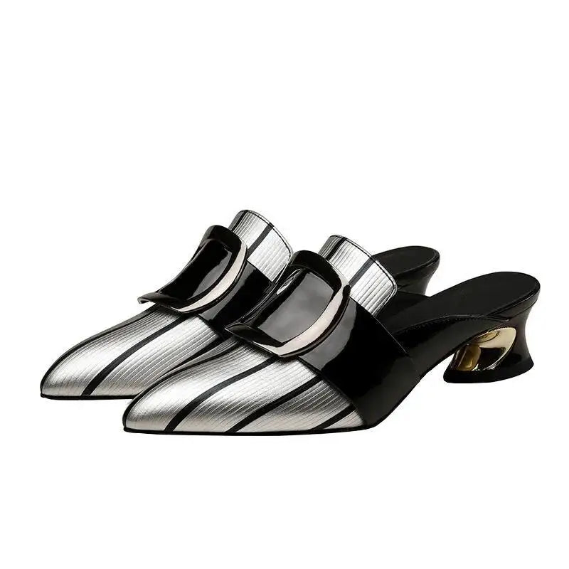 Women Cute Sweet High Quality Beige Bezel Slip on Stiletto Lady Classic Comfort Stylish Heel Shoes Zapato Negro Tacon E5867 - LKBA