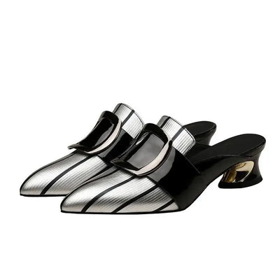 Women Cute Sweet High Quality Beige Bezel Slip on Stiletto Lady Classic Comfort Stylish Heel Shoes Zapato Negro Tacon E5867 - LKBA