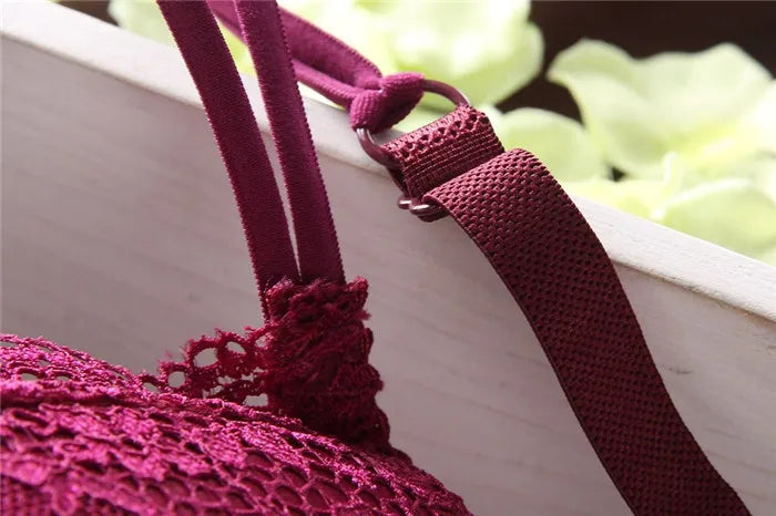 European Style Sexy Bra Set Women Cotton Underwear Sexy Lace Panties Female Push Up Brassiere Fashion Solid Color Lingerie Set - LKBA