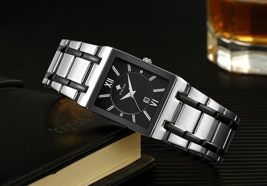 Fashion Stainless Steel Watches Men 2024 WWOOR Square Waterproof Quartz Watch Men Top Brand Luxury Gold Black Wristwatch For Man - LKBA