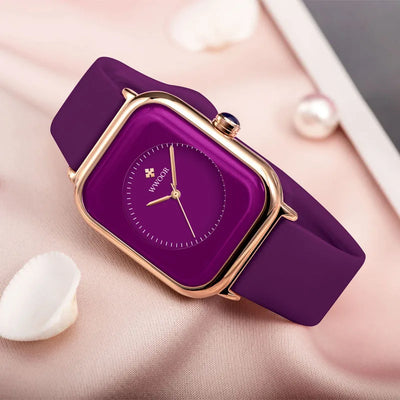 WWOOR Luxury Brand Watches For Women Fashion Square Purple Ladies Quartz Wristwatch Waterproof Silicone Band Relogio Feminino - LKBA