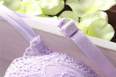 European Style Sexy Bra Set Women Cotton Underwear Sexy Lace Panties Female Push Up Brassiere Fashion Solid Color Lingerie Set - LKBA