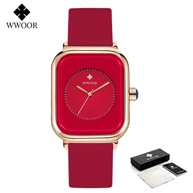 WWOOR Luxury Brand Watches For Women Fashion Square Purple Ladies Quartz Wristwatch Waterproof Silicone Band Relogio Feminino - LKBA