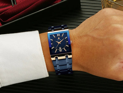 Fashion Stainless Steel Watches Men 2024 WWOOR Square Waterproof Quartz Watch Men Top Brand Luxury Gold Black Wristwatch For Man - LKBA