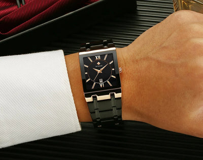 Fashion Stainless Steel Watches Men 2024 WWOOR Square Waterproof Quartz Watch Men Top Brand Luxury Gold Black Wristwatch For Man - LKBA