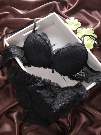 European Style Sexy Bra Set Women Cotton Underwear Sexy Lace Panties Female Push Up Brassiere Fashion Solid Color Lingerie Set