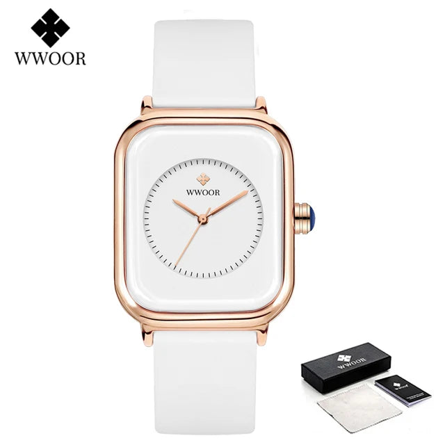 WWOOR Luxury Brand Watches For Women Fashion Square Purple Ladies Quartz Wristwatch Waterproof Silicone Band Relogio Feminino - LKBA