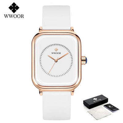 WWOOR Luxury Brand Watches For Women Fashion Square Purple Ladies Quartz Wristwatch Waterproof Silicone Band Relogio Feminino - LKBA