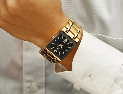Fashion Stainless Steel Watches Men 2024 WWOOR Square Waterproof Quartz Watch Men Top Brand Luxury Gold Black Wristwatch For Man - LKBA