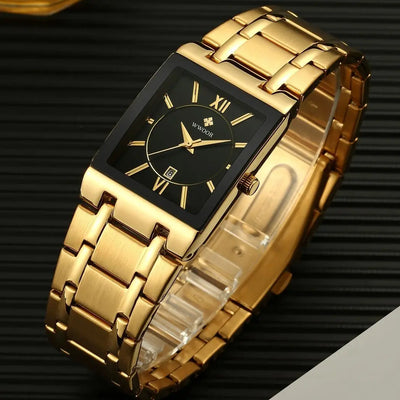 Fashion Stainless Steel Watches Men 2024 WWOOR Square Waterproof Quartz Watch Men Top Brand Luxury Gold Black Wristwatch For Man - LKBA
