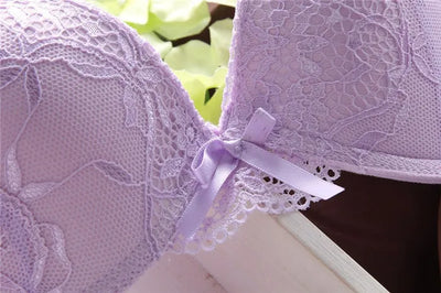 European Style Sexy Bra Set Women Cotton Underwear Sexy Lace Panties Female Push Up Brassiere Fashion Solid Color Lingerie Set - LKBA