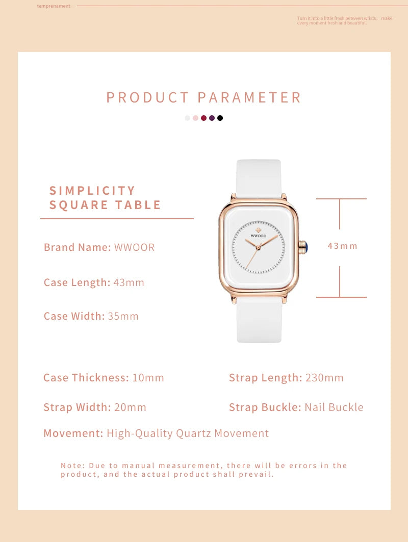 WWOOR Luxury Brand Watches For Women Fashion Square Purple Ladies Quartz Wristwatch Waterproof Silicone Band Relogio Feminino - LKBA