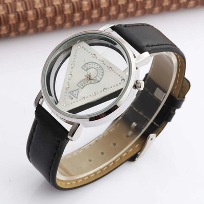 Womage Women Watches Ladies Watches Fashion Triangle Watches Women Transparent  Watches Quartz Wristwatches Leather reloj mujer - LKBA