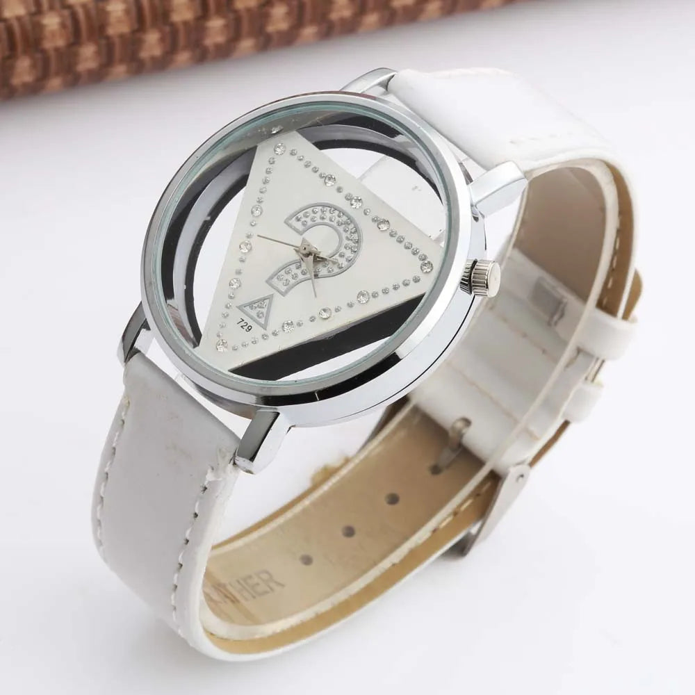 Womage Women Watches Ladies Watches Fashion Triangle Watches Women Transparent  Watches Quartz Wristwatches Leather reloj mujer - LKBA