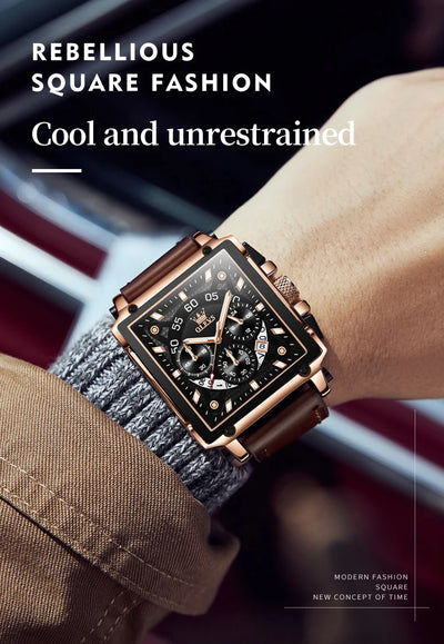OLEVS Top Brand Male Watches Square Quartz Watch Watch For Men Waterproof Leather Strap Sport Clock Male Relogio Masculino - LKBA