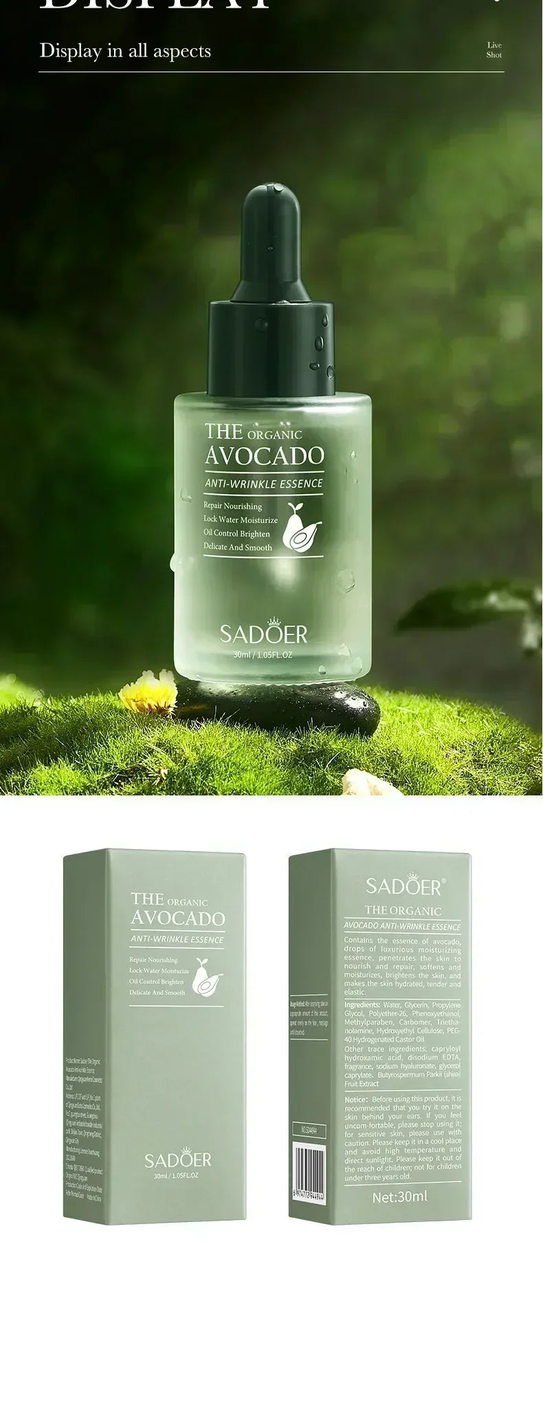 Avocado Face Essence Organic Shea Butter Moisturizing Anti-Aging Whitening Repairing Nourish Smooth Facial Serum Skin Care - LKBA