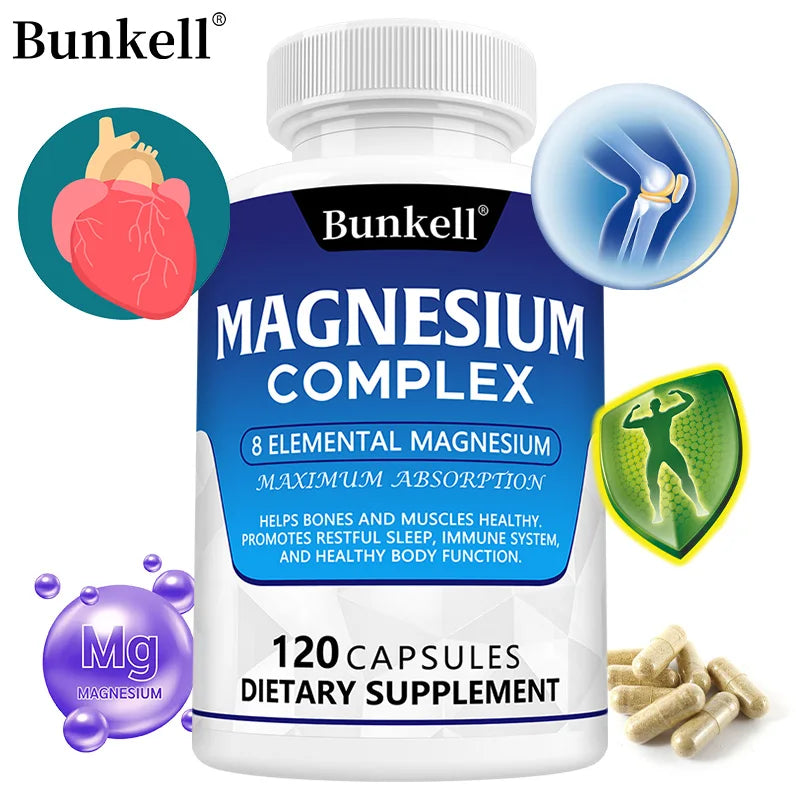 Magnesium Complex Capsules - Support Muscle, Bone, Heart Health, Improve Sleep, Stress & Anxiety Relief - Dietary Supplement - LKBA
