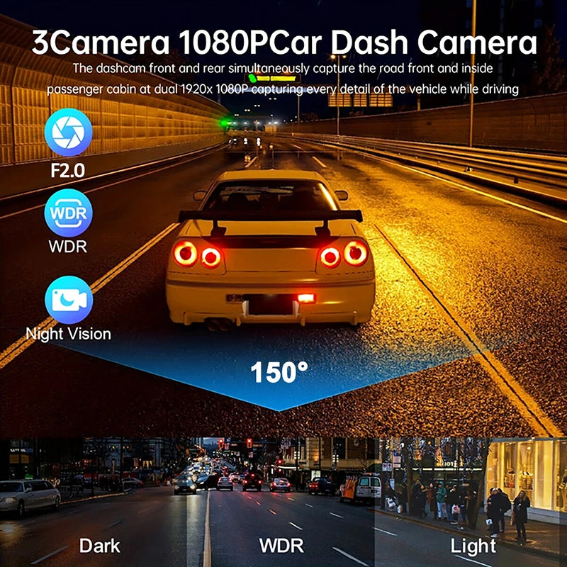 Dash Cam for Cars WIFI APP Car DVR 2/3lens Front Camera Video Recorder Rear View Camera for Vehicle Black Box Car Assecories - LKBA