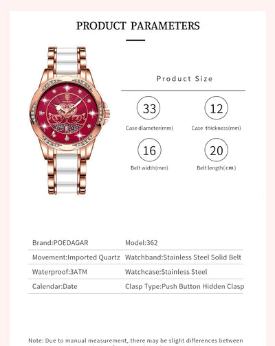 POEDAGAR Luxury Women's Quartz Watch Waterproof Luminous Date Ceramics Steel Watches For Woman Diamond Elegant Ladies Wristwatch - LKBA
