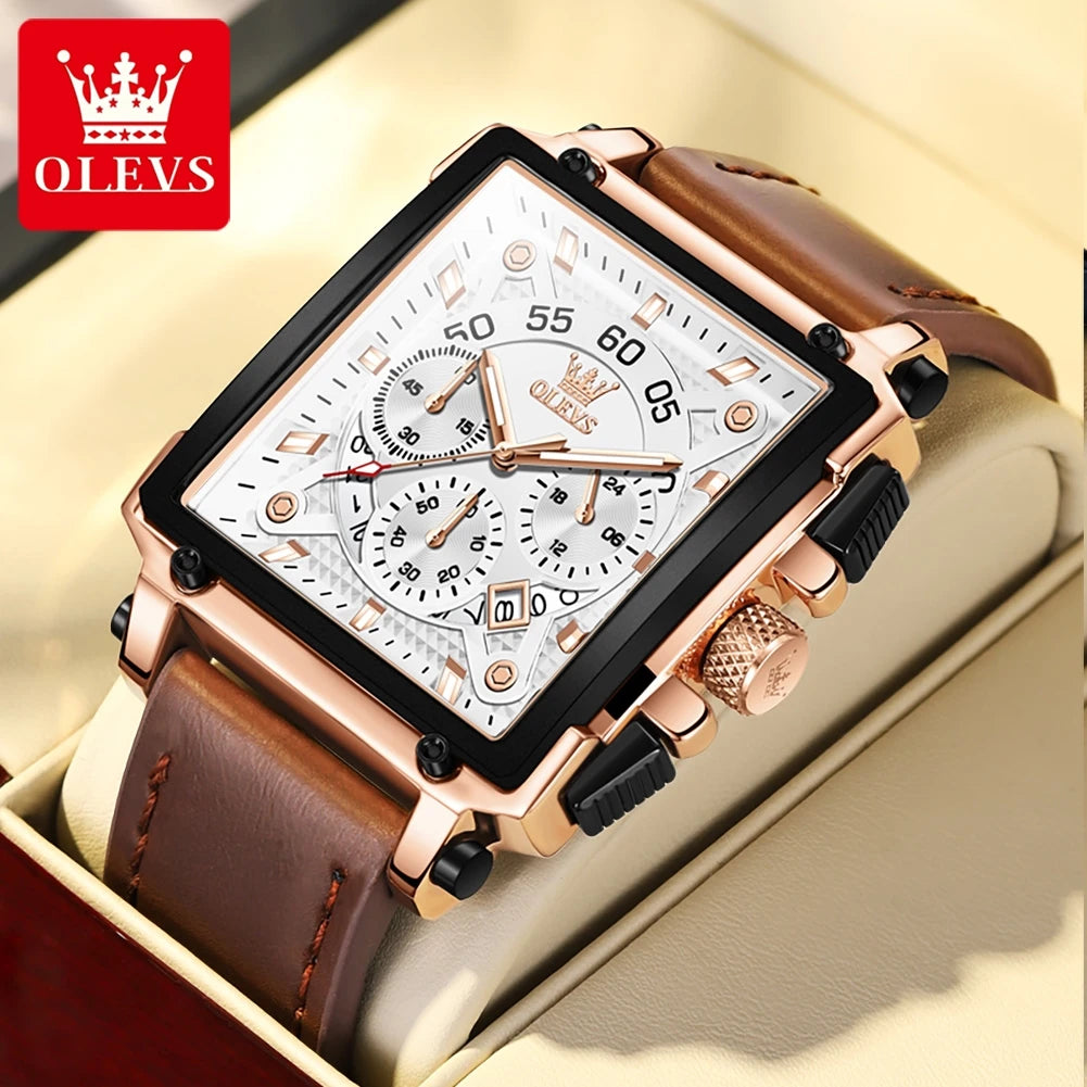 OLEVS Top Brand Male Watches Square Quartz Watch Watch For Men Waterproof Leather Strap Sport Clock Male Relogio Masculino