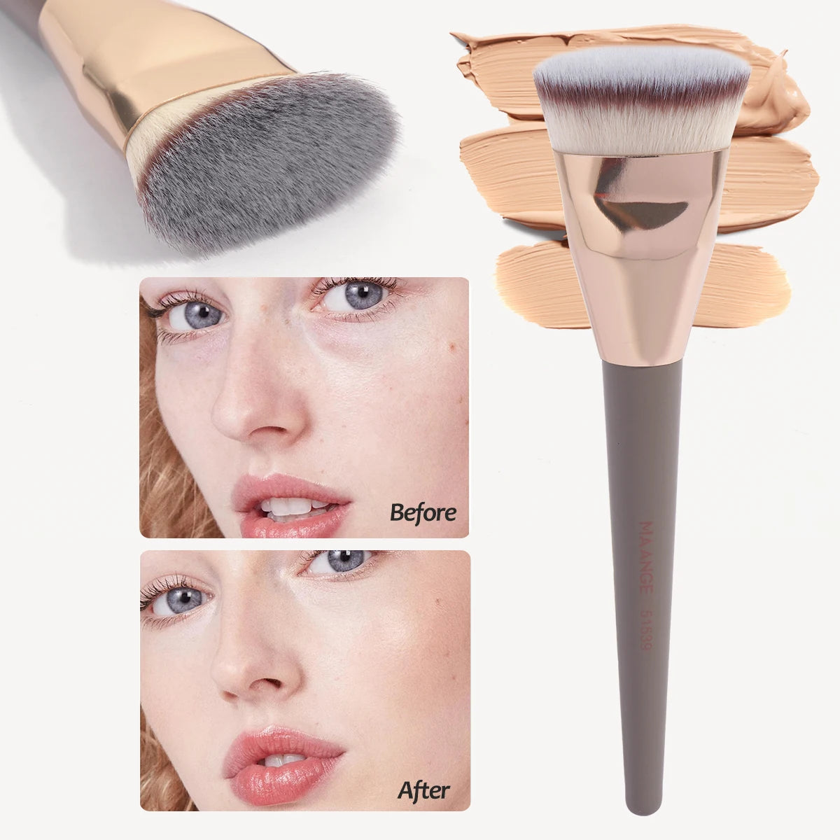 Single Flat Round Tube Flat Head Foundation Brush with Box Powder Blush Concealer Makeup Brush Skin - LKBA