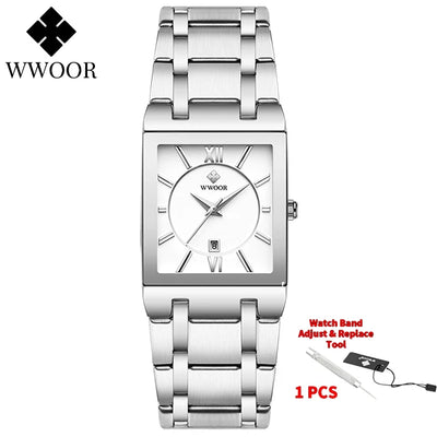 WWOOR Brand Luxury Gold Bracelet Men's Watches Fashion Square Quartz Wrist Watch For Men Stainless Steel Waterproof Reloj Hombre