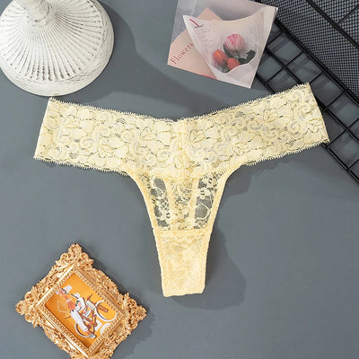 Women Sexy Lace Panties Low Waist Underwear Thong Female G-String Breathable Lingerie Temptation Hollow Out Printing Intimates - LKBA