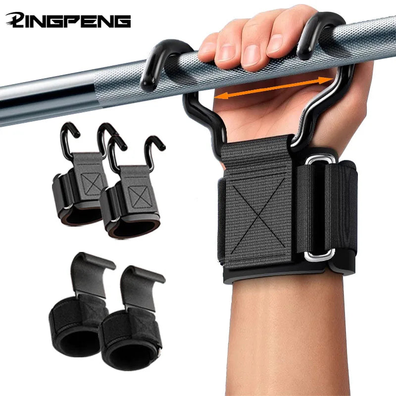 Weight Lifting Hook Grips With Wrist Wraps Hand-Bar Wrist Strap Gym Fitness Hook Weight Strap Pull-Ups Power Lifting Gloves - LKBA