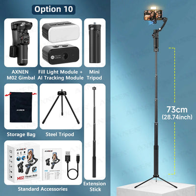 M02 Gimbal Smartphone Stabilizer 3-Axis Anti-shake Video Record Handheld Selfie Gimbals