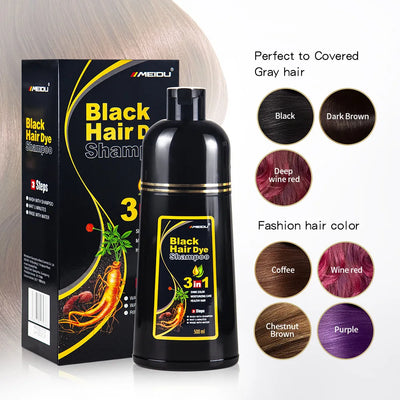 100ml/500ml Hair Dye Shampoo 3in1 Darkening Hairs Instant Gray To Black Polygonum Multiflorum Natural Coloing Cover Men Women - LKBA