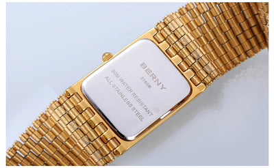 BERNY Gold Watch for Couple Luxury Women/Men Wristwatch Waterproof Golden Clock Quartz Stainless Steel Fashion Men Ladies Watch - LKBA